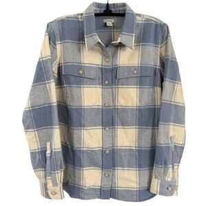 L.L. Bean Blue Plaid Flannel Brushed Fabric Button Down Shirt Lumbar S Petite